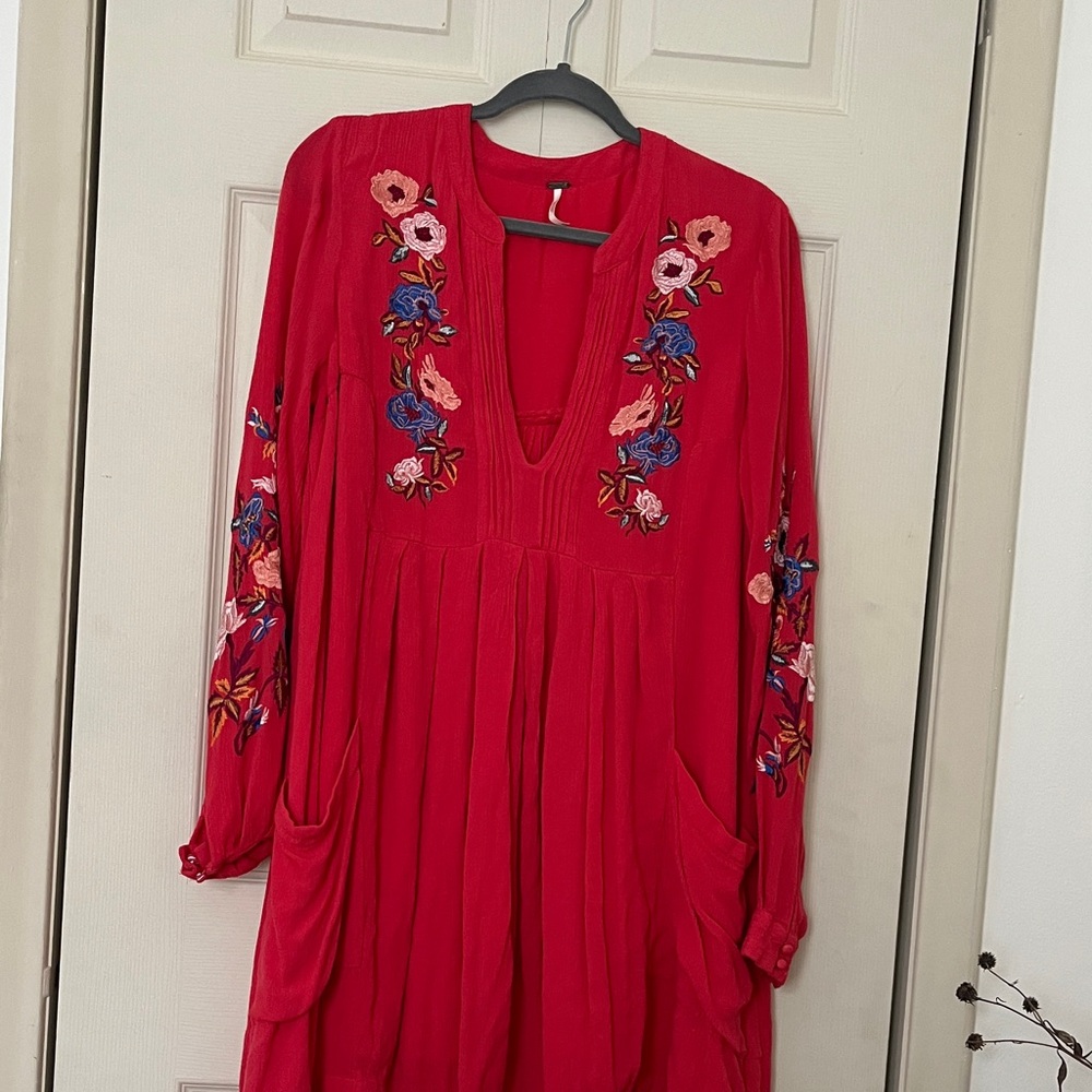 Free People Red Embroidered Dress